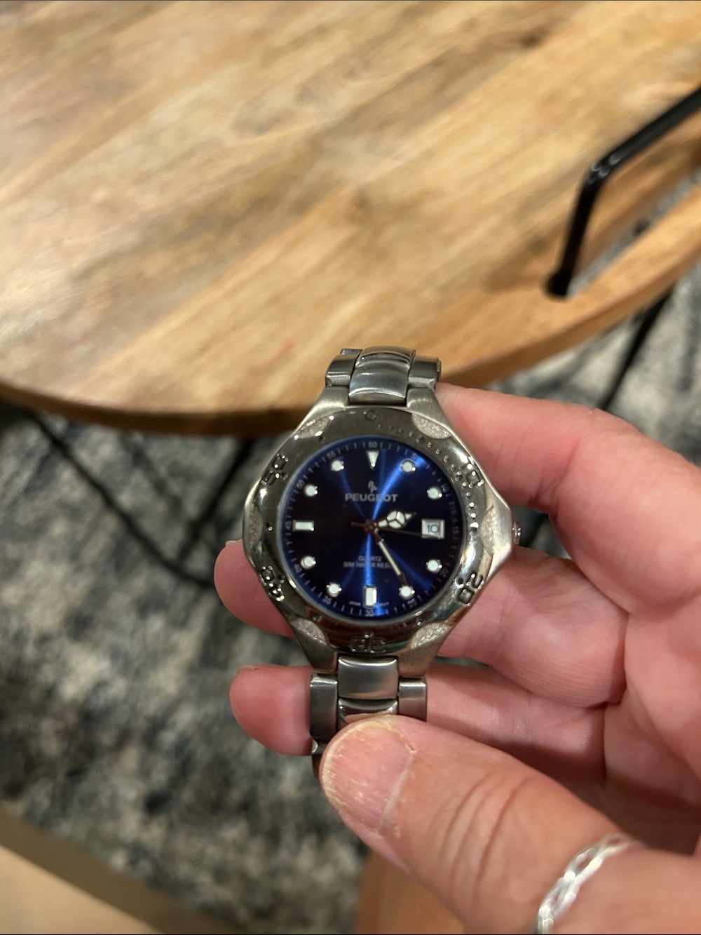 Peugeot Silver Stainless Steel Watch with Blue Dial - Picture 2 of 4